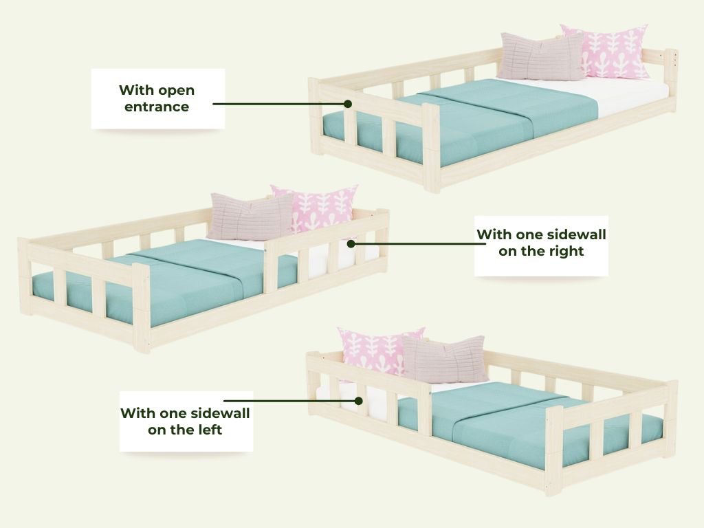 Bodenbett PAULINE für Kinder mit Rausfallschutz, versch. Maße & Farben