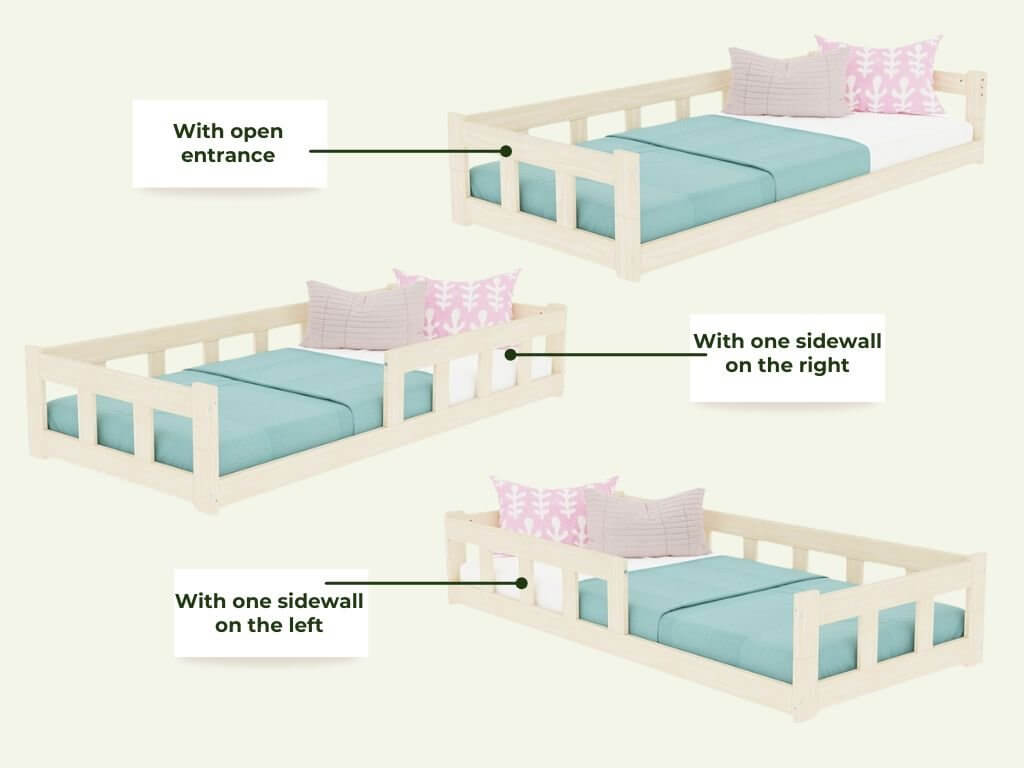 Bodenbett PAULINE mit Rausfallschutz aus Holz