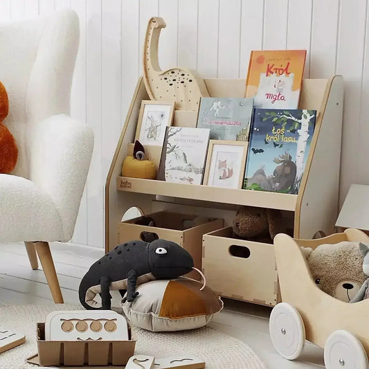 Bücher- und Spielzeugregal aus Holz für Kinder