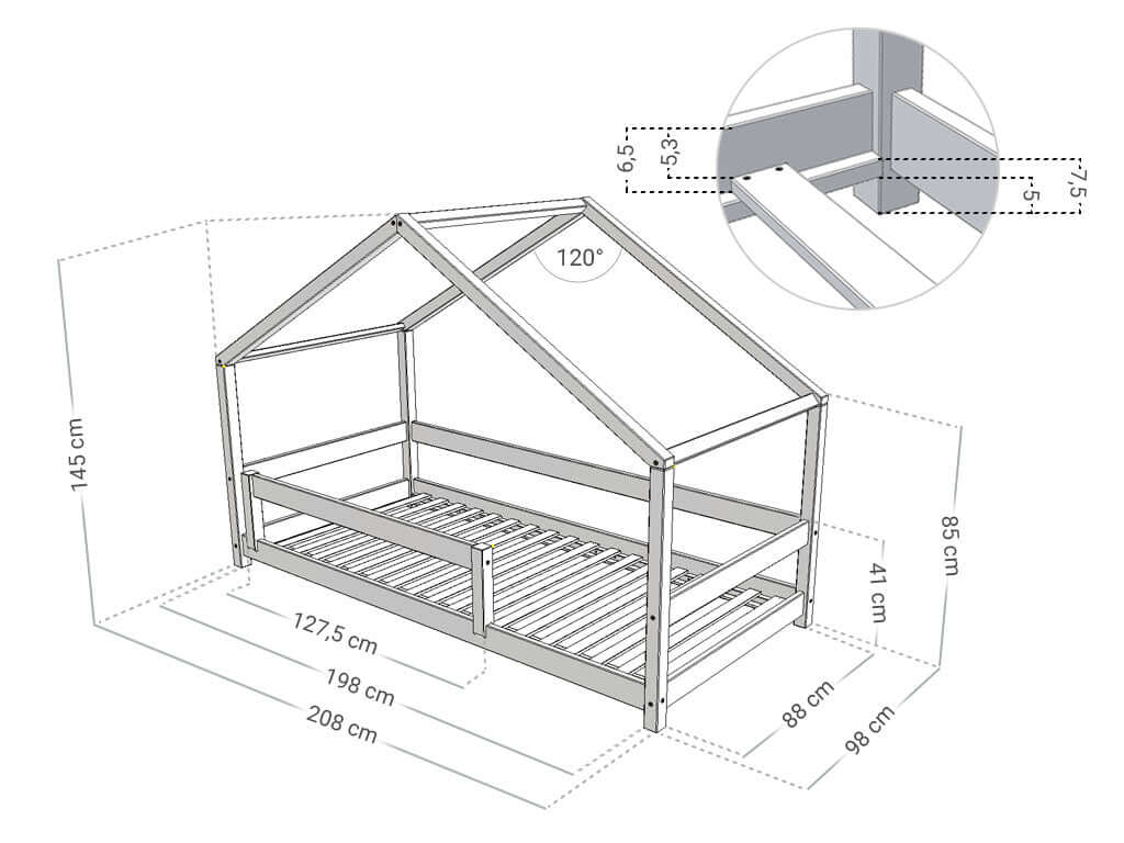 Hausbett NIKA in 90 x 200 cm mit Rausfallschutz