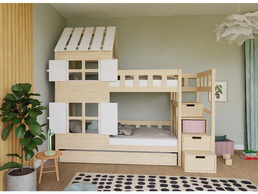 Holz Etagenbett HOLIDAY mit kurzem Dach 90x200 cm, versch. Farben