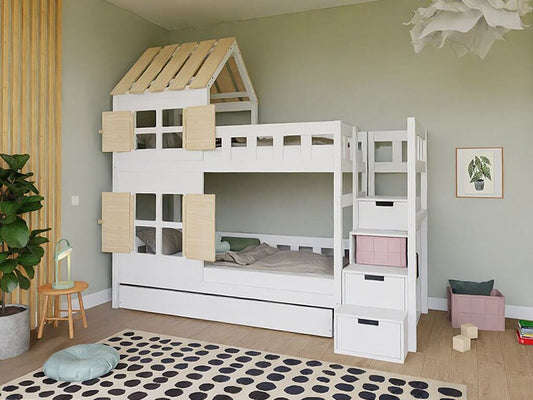 Holz Etagenbett HOLIDAY mit kurzem Dach 90x200 cm, versch. Farben