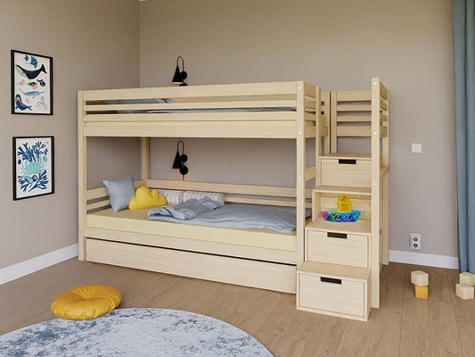 Holz Etagenbett Loni mit Regalstufen, versch. Farben & Zubehör