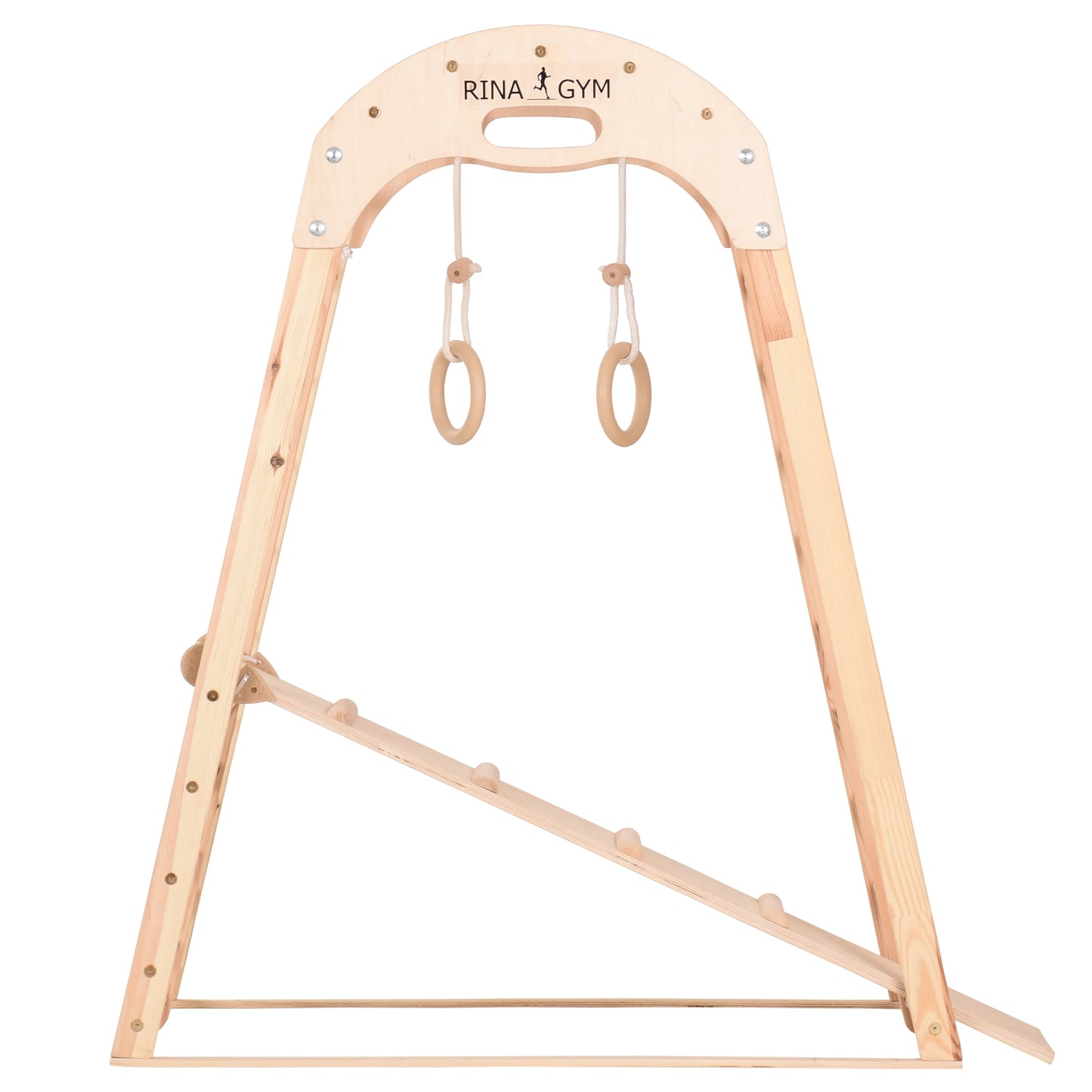 Indoor Spielplatz natur aus Holz - Kletternetz, schwedische Leiter, Ringe, Rutsche