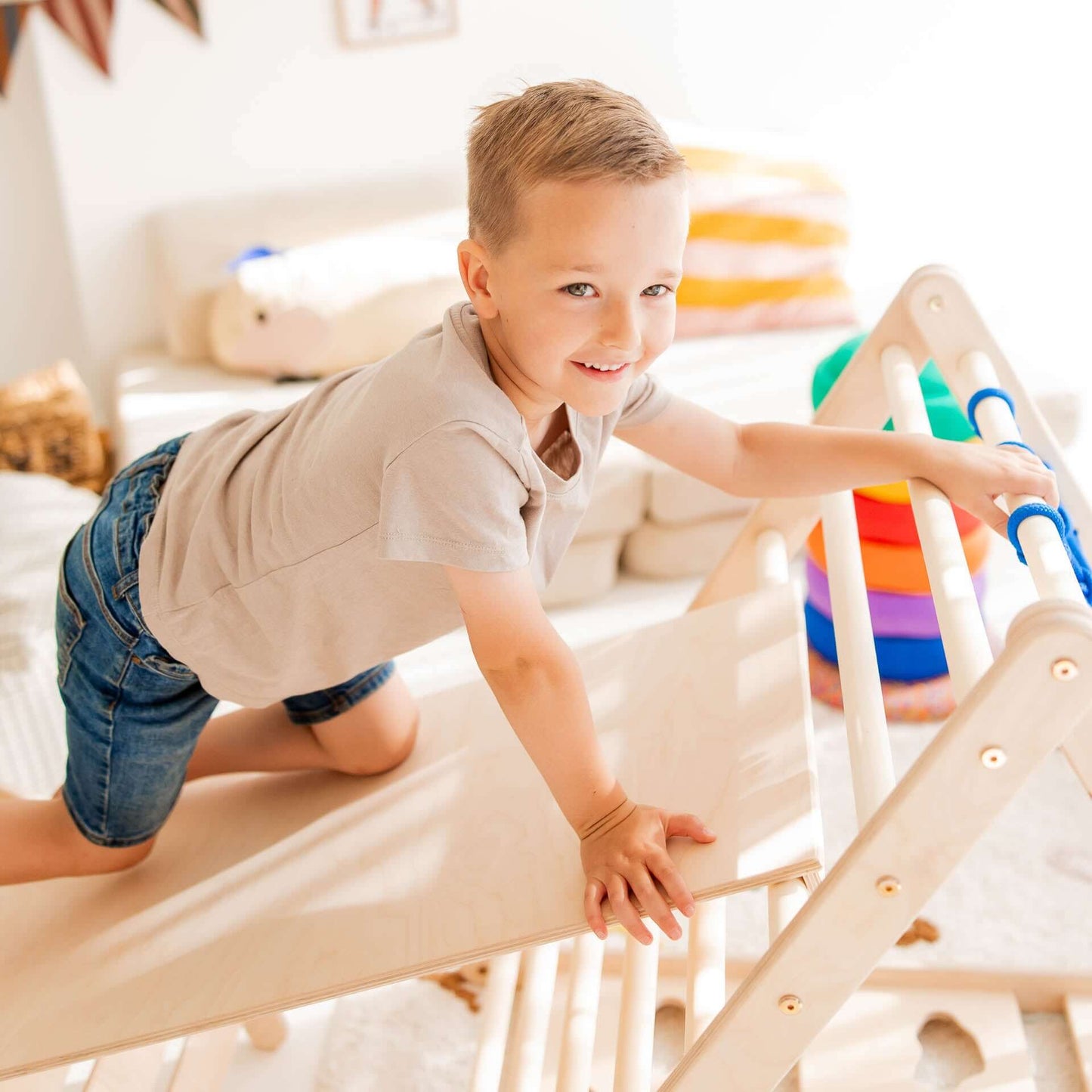 Monkey climbing set - climbing triangle, slide & arch