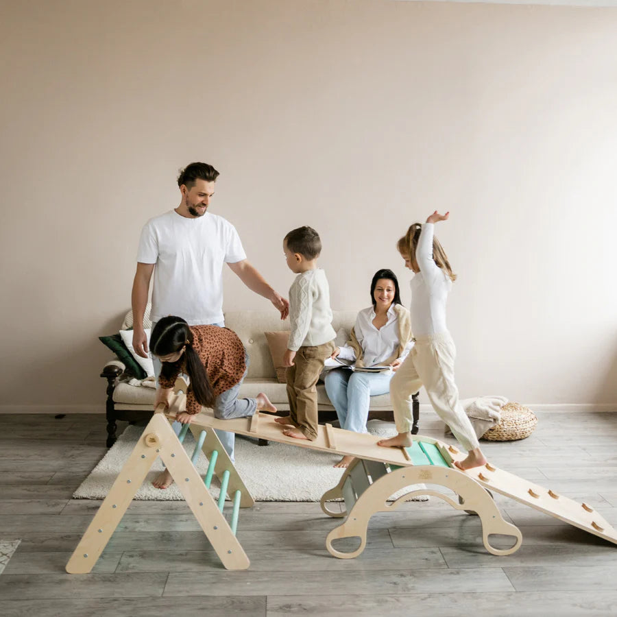 XXL Set Pikler Dreieck, 2x Rutschbrett, Schwingbogen - versch. Farben