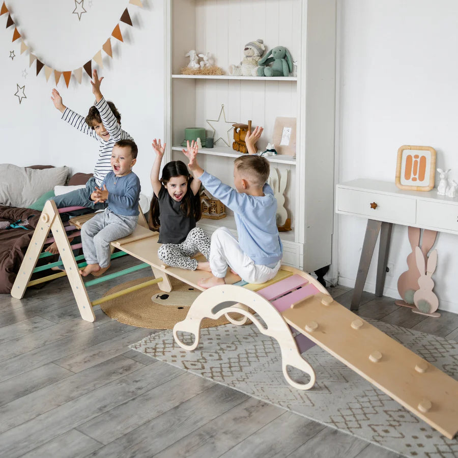 XXL Set Pikler Dreieck, 2x Rutschbrett, Schwingbogen - versch. Farben