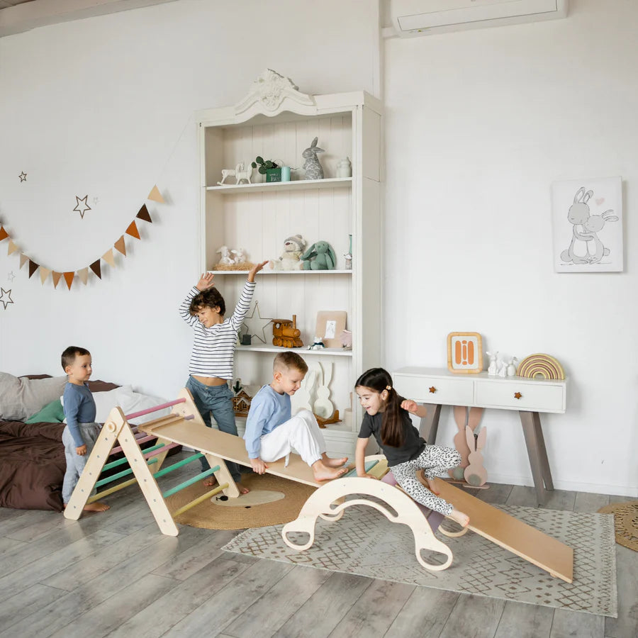 XXL Set Pikler Dreieck, 2x Rutschbrett, Schwingbogen - versch. Farben