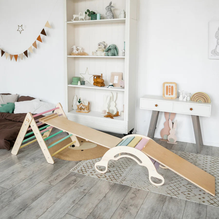 XXL Set Pikler Dreieck, 2x Rutschbrett, Schwingbogen - versch. Farben