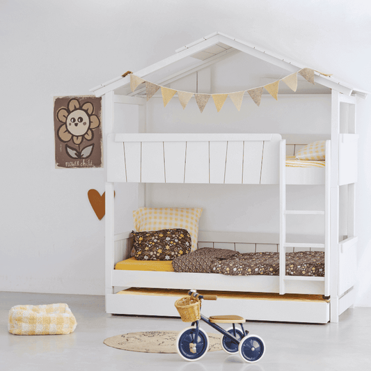 Starlight Haus-Etagenbett für Kinder mit Dach & Zusatzbett