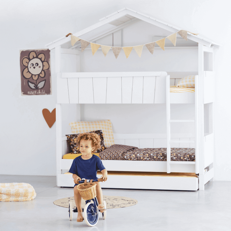 Starlight Haus-Etagenbett für Kinder mit Dach & Zusatzbett