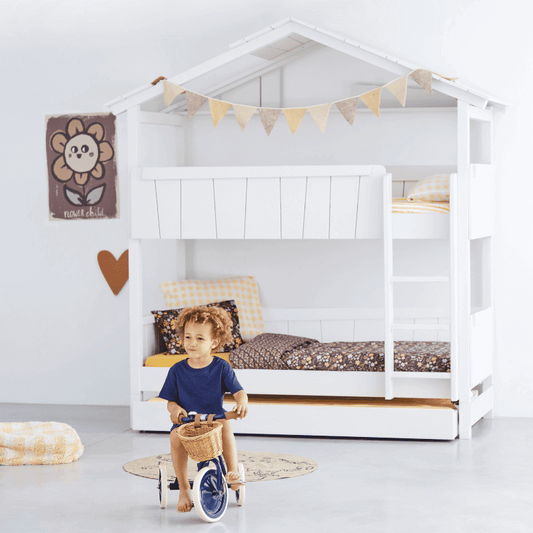 Starlight Haus-Etagenbett für Kinder mit Dach & Zusatzbett
