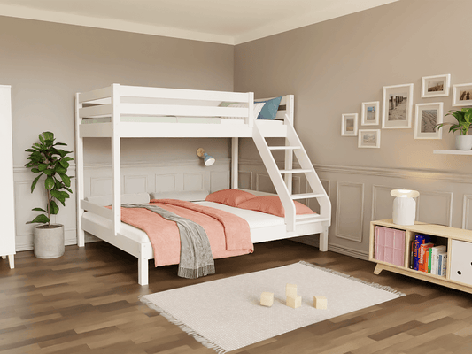 Holz Etagenbett HANNES für 3 Personen, versch. Farben im modernen Schlafzimmer mit stilvollen Möbeln.