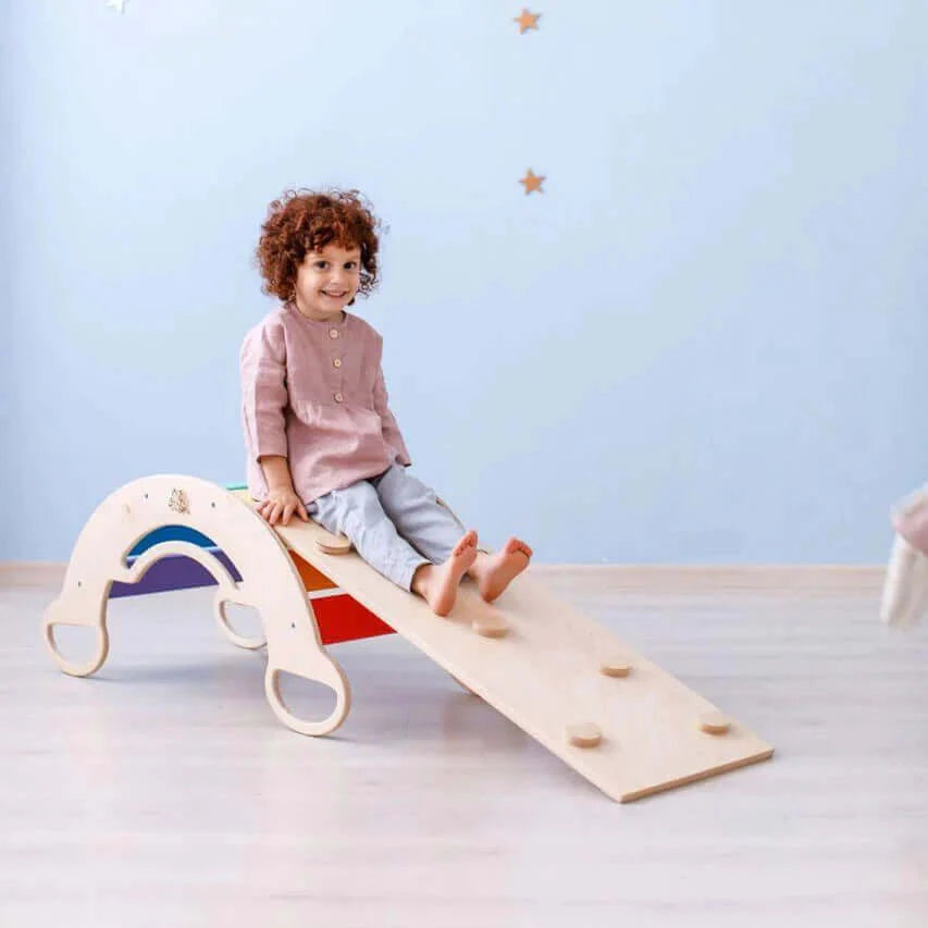 Montessori Kletterbogen Bunt mit Rutsche / Leiter