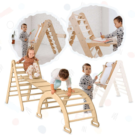 4in1 Montessori climbing set: climbing triangle + climbing arch + slide board + art addition