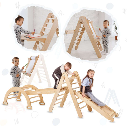 5in1 Montessori climbing set: climbing triangle + climbing arch + slide board + climbing net + artificial addition