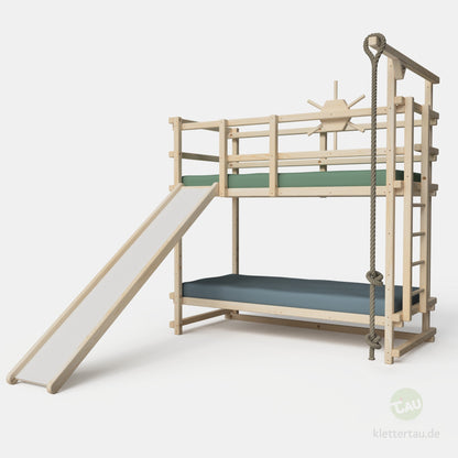 Abenteuer-Etagenbett mit Kletterseil und Rutsche