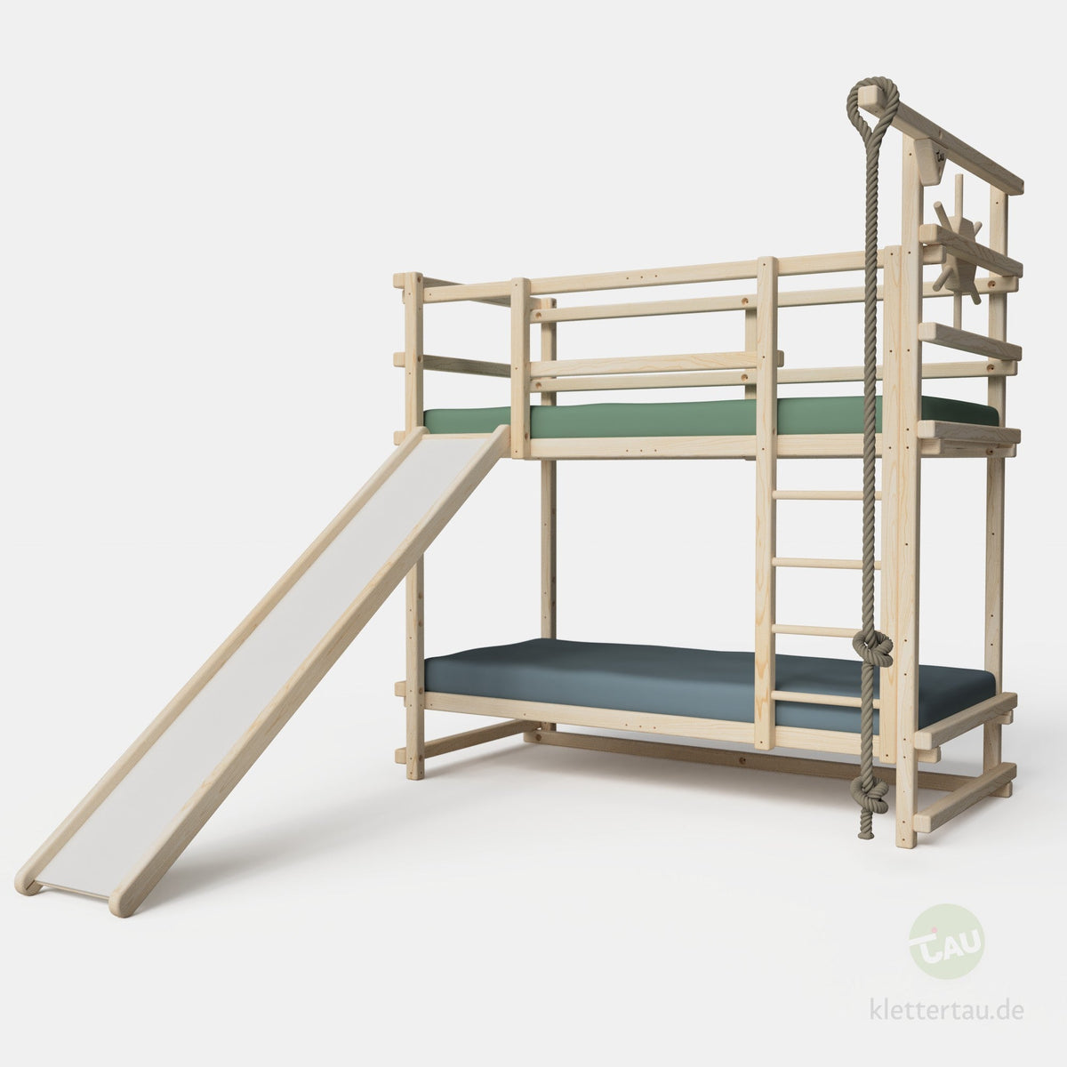 Abenteuer-Etagenbett mit Kletterseil und Rutsche