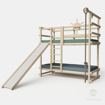 Abenteuer-Etagenbett mit Kletterseil und Rutsche