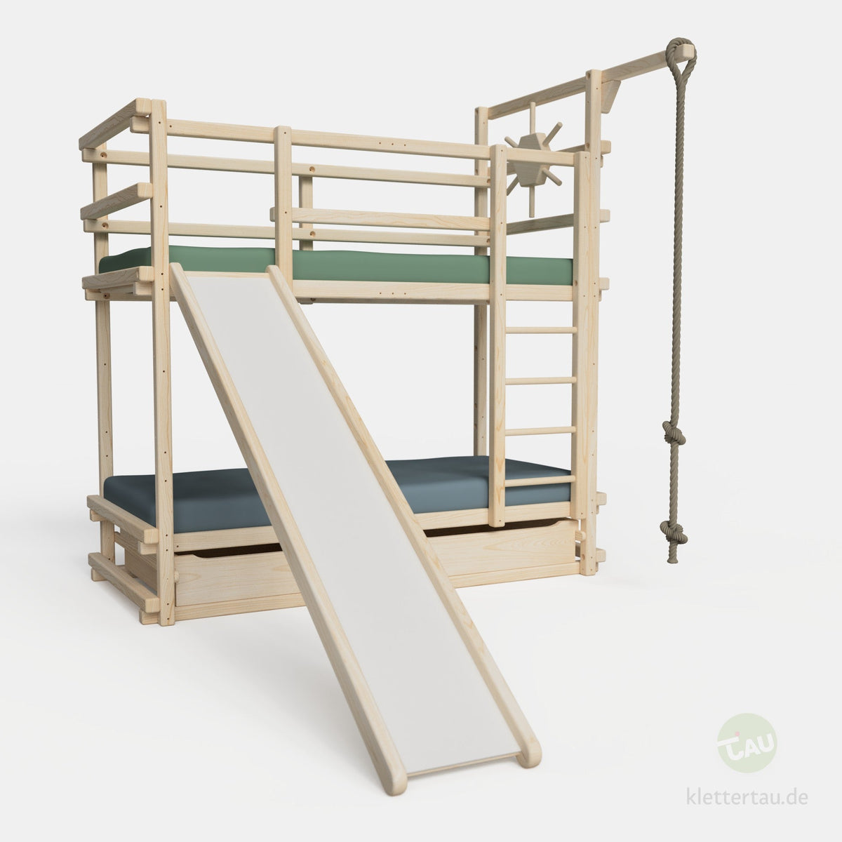 Abenteuer-Etagenbett mit Kletterseil und Rutsche