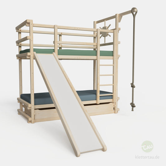 Abenteuer-Etagenbett mit Kletterseil und Rutsche