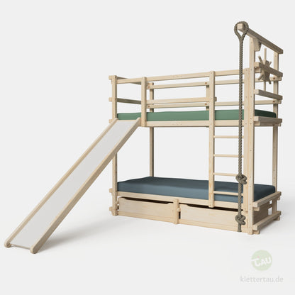 Abenteuer-Etagenbett mit Kletterseil und Rutsche