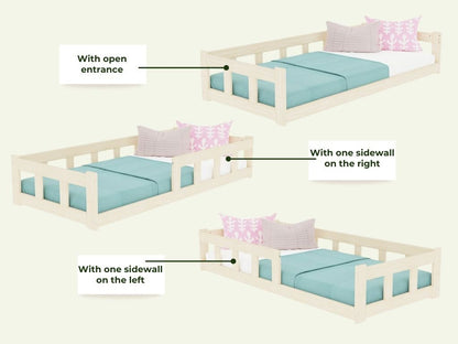 Bodenbett PAULINE für Kinder mit Rausfallschutz, versch. Maße & Farben