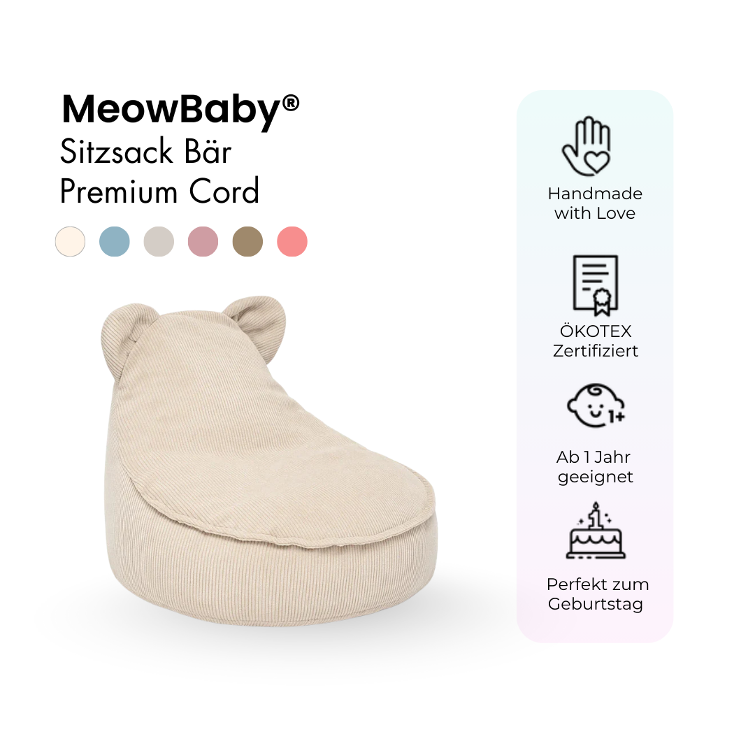Kindersessel Bären-Sitzsack Cord Premium - Slim Cord Edition