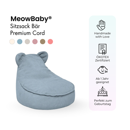 Kindersessel Bären-Sitzsack Cord Premium - Slim Cord Edition