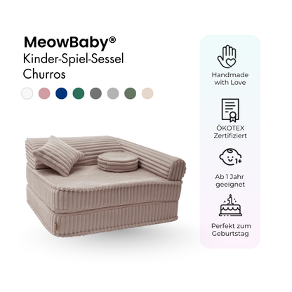 Kindersessel 3-in-1 Churros - Faltbare Kindercouch & Spielmatratze - Plüschcord Edition