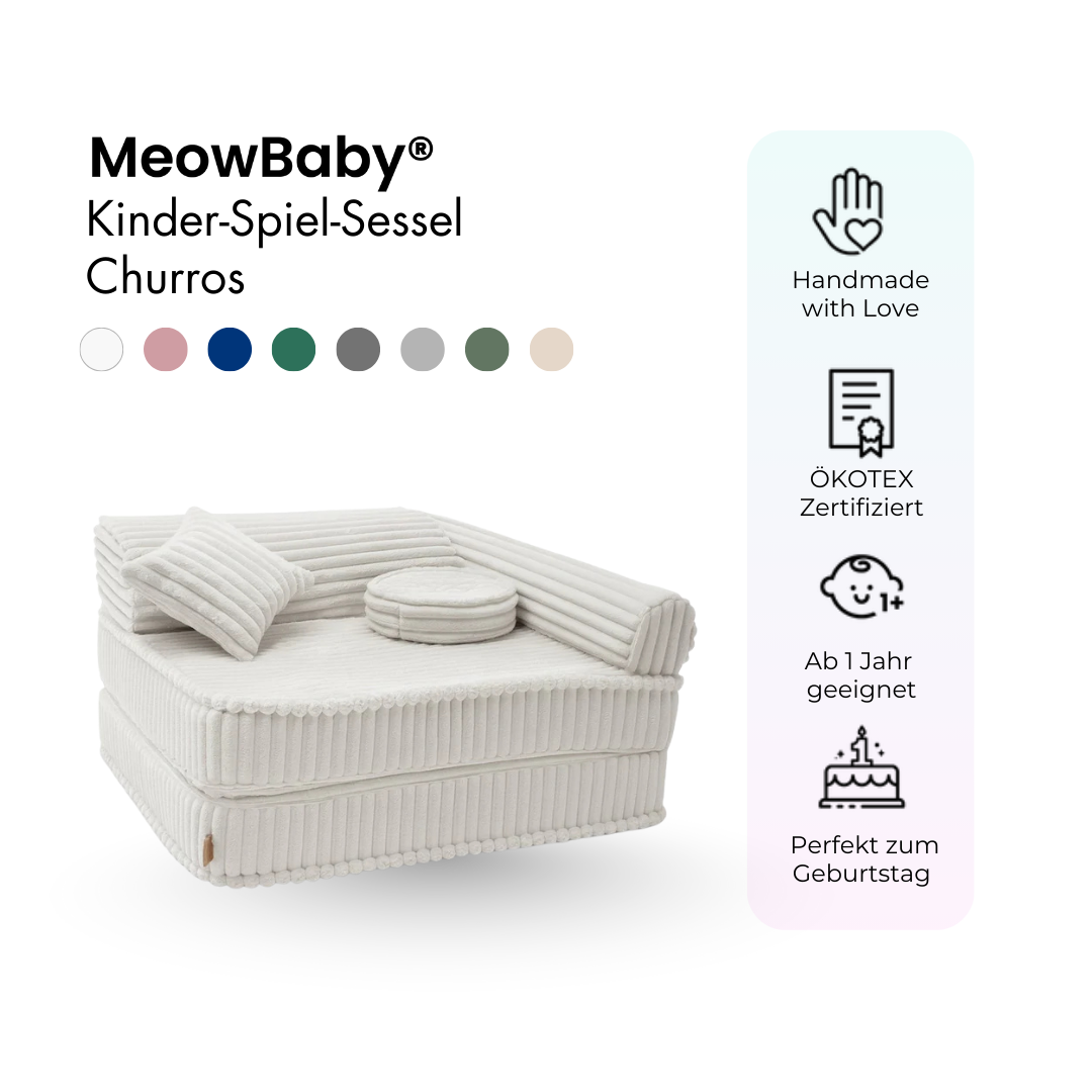 Kindersessel 3-in-1 Churros - Faltbare Kindercouch & Spielmatratze - Plüschcord Edition