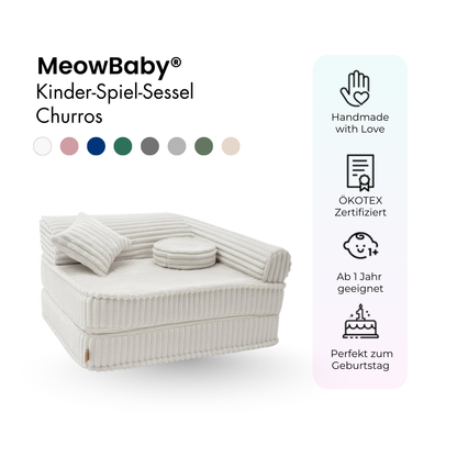 Kindersessel 3-in-1 Churros - Faltbare Kindercouch & Spielmatratze - Plüschcord Edition