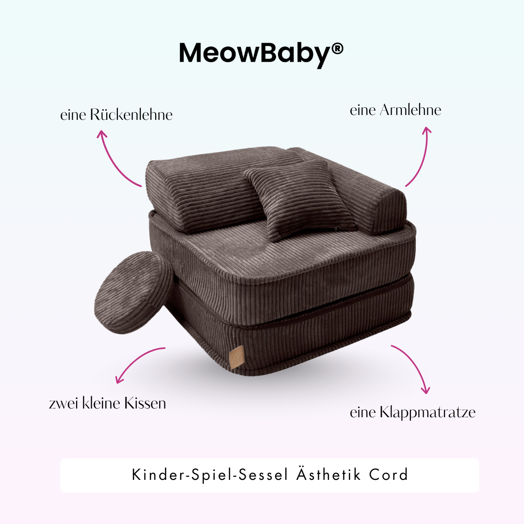 Kindersessel 3-in-1 Ästhetik Cord - Faltbare Kindercouch & Spielmatratze - Classic Cord Edition