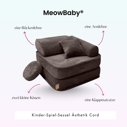 Kindersessel 3-in-1 Ästhetik Cord - Faltbare Kindercouch & Spielmatratze - Classic Cord Edition
