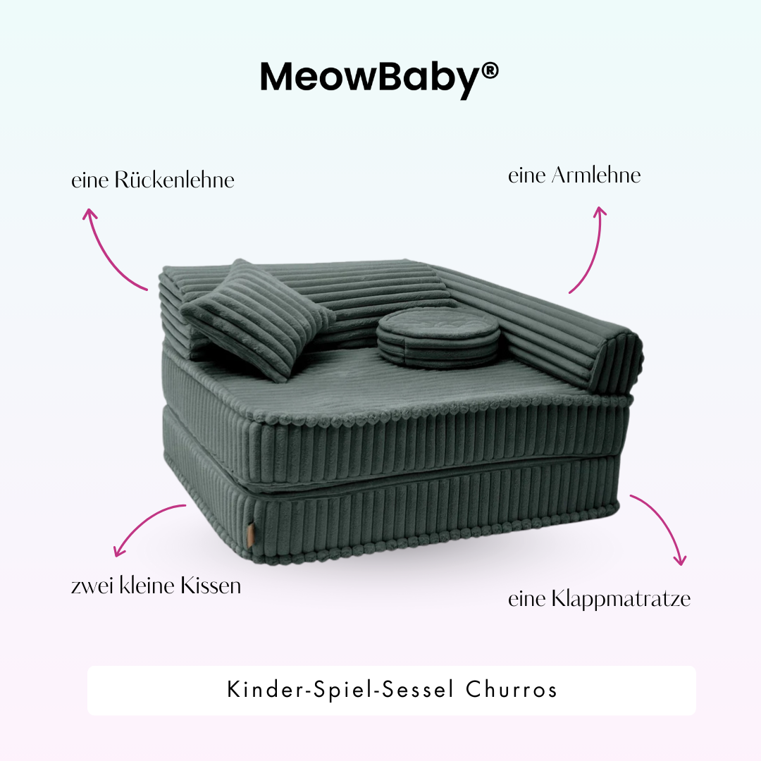 Kindersessel 3-in-1 Churros - Faltbare Kindercouch & Spielmatratze - Plüschcord Edition