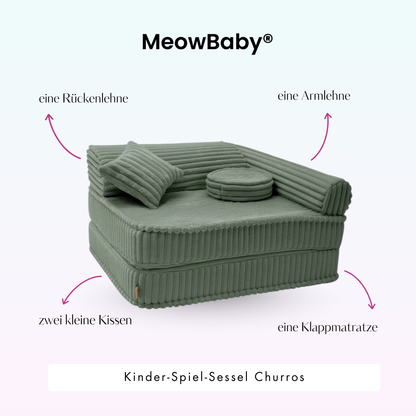 Kindersessel 3-in-1 Churros - Faltbare Kindercouch & Spielmatratze - Plüschcord Edition