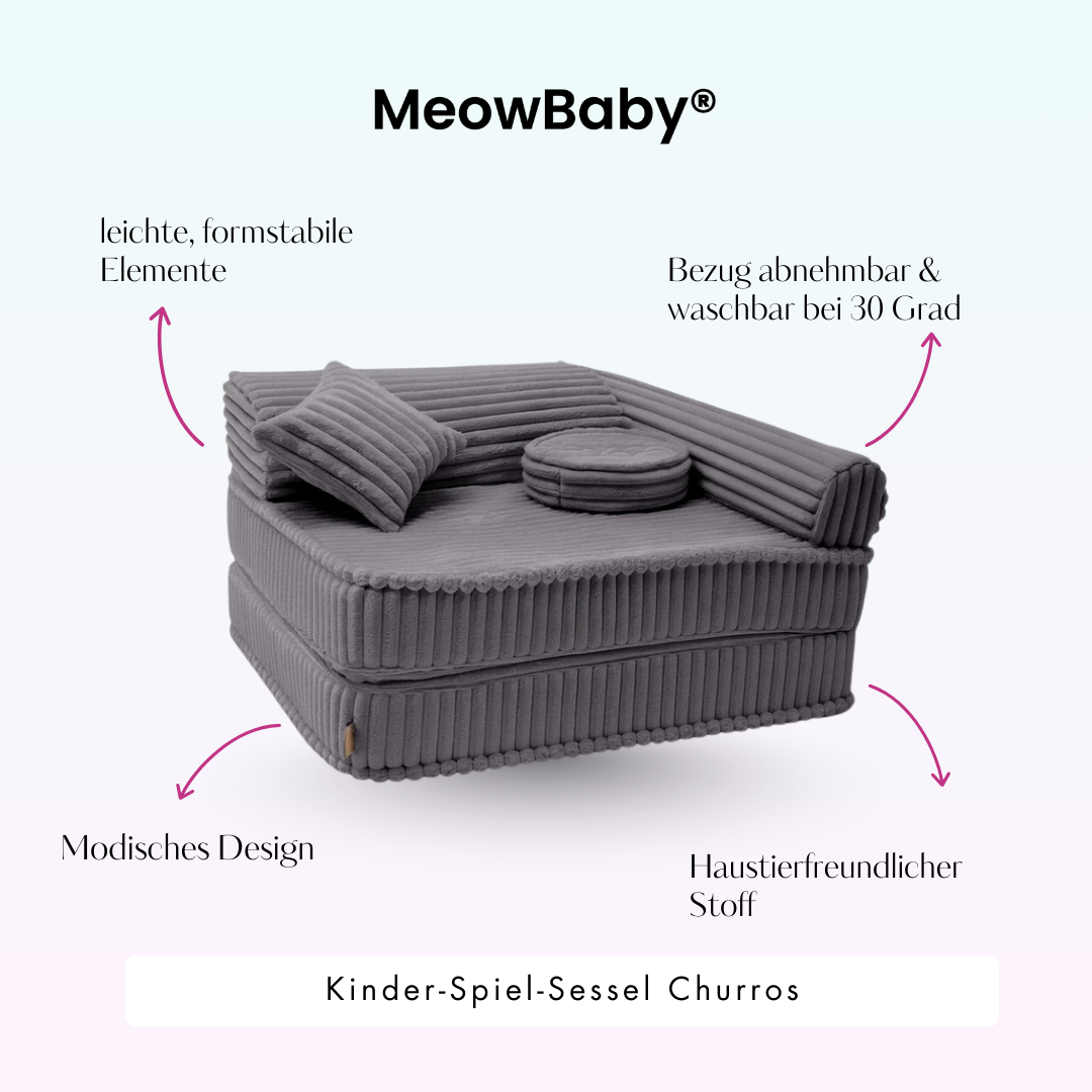 Kindersessel 3-in-1 Churros - Faltbare Kindercouch & Spielmatratze - Plüschcord Edition