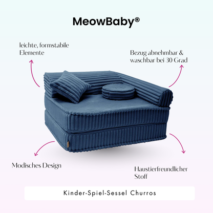 Kindersessel 3-in-1 Churros - Faltbare Kindercouch & Spielmatratze - Plüschcord Edition