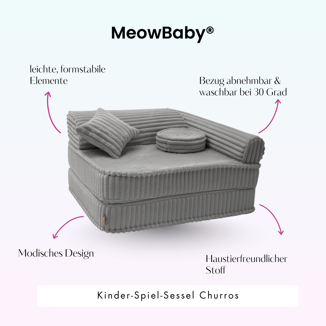 Kindersessel 3-in-1 Churros - Faltbare Kindercouch & Spielmatratze - Plüschcord Edition