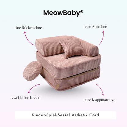 Kindersessel 3-in-1 Ästhetik Cord - Faltbare Kindercouch & Spielmatratze - Classic Cord Edition