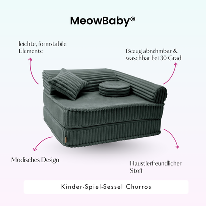 Kindersessel 3-in-1 Churros - Faltbare Kindercouch & Spielmatratze - Plüschcord Edition