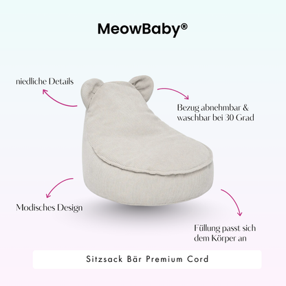 Kindersessel Bären-Sitzsack Cord Premium - Slim Cord Edition