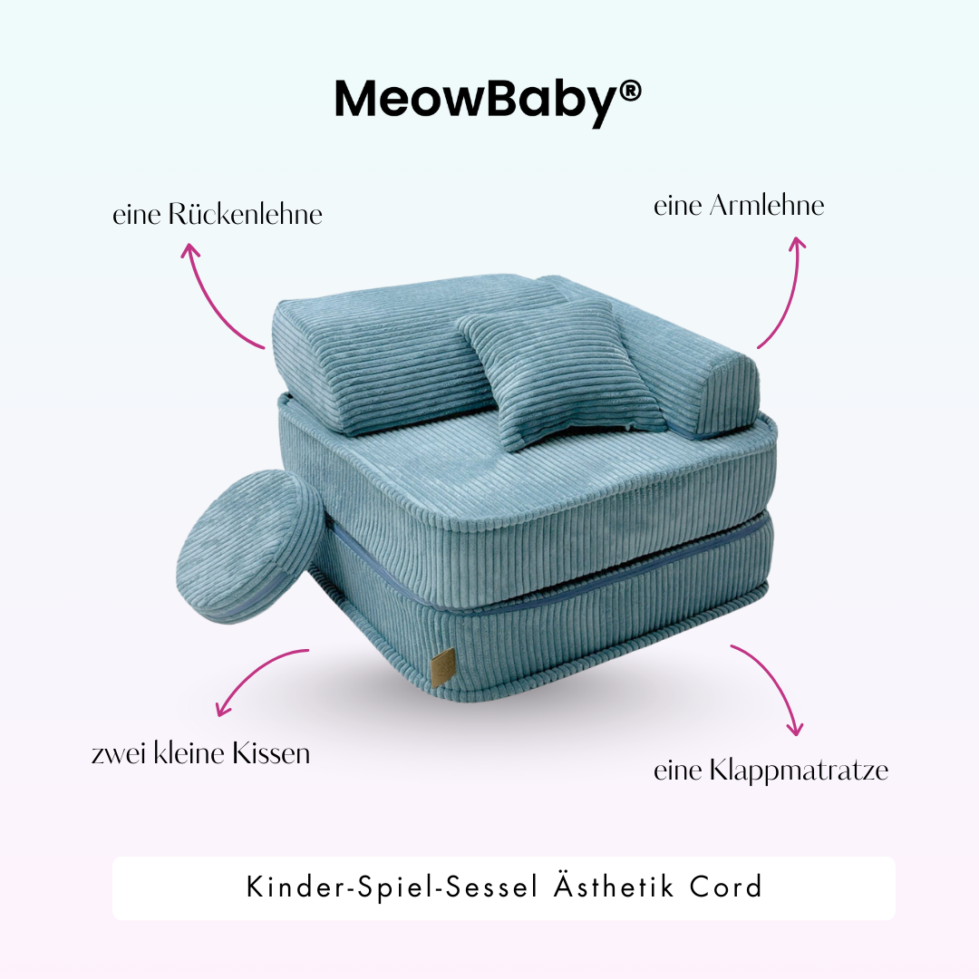 Kindersessel 3-in-1 Ästhetik Cord - Faltbare Kindercouch & Spielmatratze - Classic Cord Edition