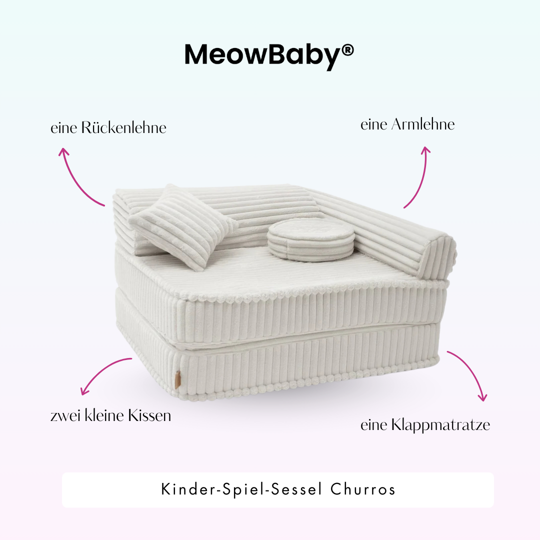 Kindersessel 3-in-1 Churros - Faltbare Kindercouch & Spielmatratze - Plüschcord Edition