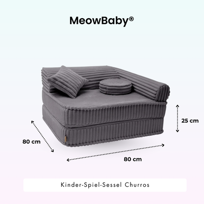 Kindersessel 3-in-1 Churros - Faltbare Kindercouch & Spielmatratze - Plüschcord Edition