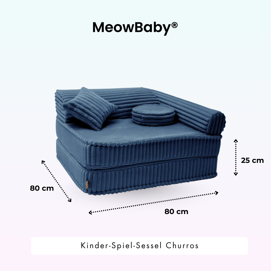 Kindersessel 3-in-1 Churros - Faltbare Kindercouch & Spielmatratze - Plüschcord Edition
