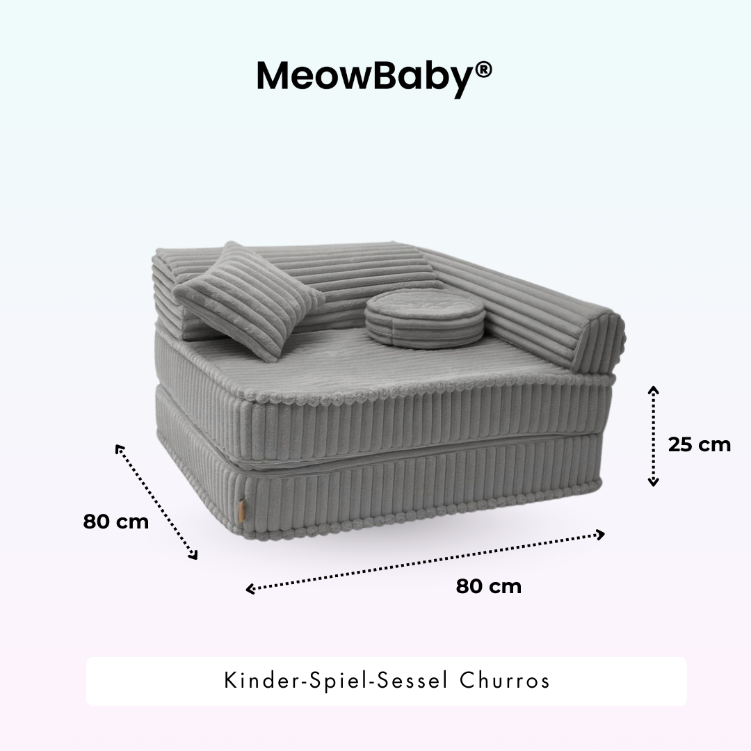 Kindersessel 3-in-1 Churros - Faltbare Kindercouch & Spielmatratze - Plüschcord Edition