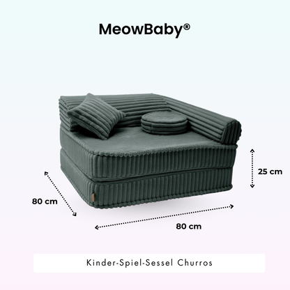 Kindersessel 3-in-1 Churros - Faltbare Kindercouch & Spielmatratze - Plüschcord Edition