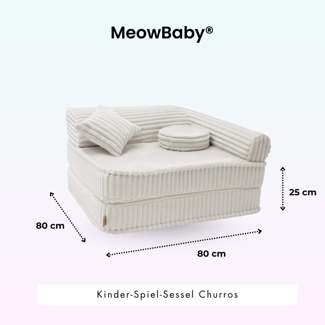Kindersessel 3-in-1 Churros - Faltbare Kindercouch & Spielmatratze - Plüschcord Edition