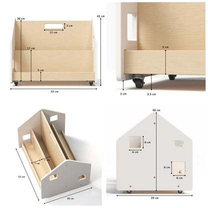 Doppelseitiges Bücherregal auf Rädern